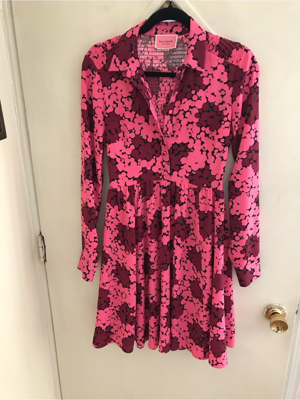 Kate spade bubble dot smocked dressin pink and burgundy